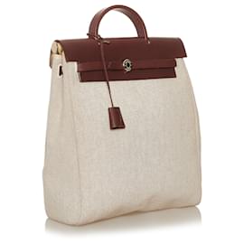 Hermès-Hermes Brown Herbag Canvas Backpack-Brown,Beige