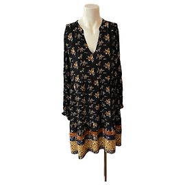Romantisch ausgestelltes Kleid Stella Forest 36 schwarze florale Viskose, Blau, Schaffleisch Schwarz Mehrfarben