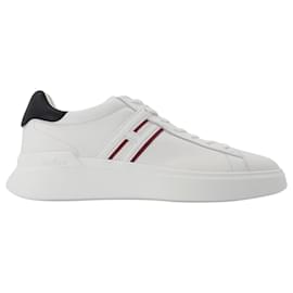 Hogan-Allacciato Slash H Sneakers in White Canvas-White