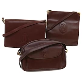 Cartier-CARTIER Shoulder Bag Leather 3Set Wine Red Auth ar7432-Other