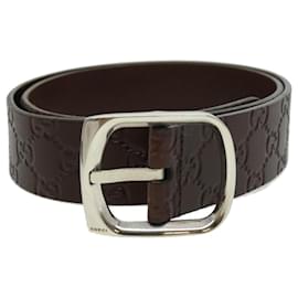 Gucci-GUCCI GG Canvas Belt Leather 39.4"" Brown Auth hk470-Brown