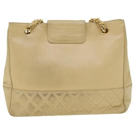 Chanel-CHANEL Matelasse Chain Shoulder Bag Lamb Skin Beige CC Auth yk4550a-Beige