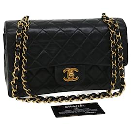 Chanel-CHANEL Classic Matelasse 23 Chain Flap Shoulder Bag Lamb Skin Black Auth 31230a-Black,Golden