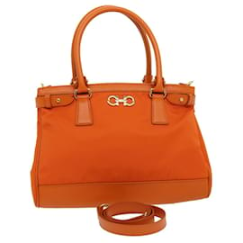 Salvatore Ferragamo-Salvatore Ferragamo Hand Bag Nylon Leather 2way Orange Auth hk476-Orange