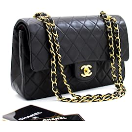 Chanel-Chanel Classic lined flap 10" Chain Shoulder Bag Black Lambskin-Black
