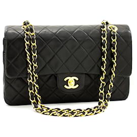 Chanel-Chanel Classic lined flap 10" Chain Shoulder Bag Black Lambskin-Black