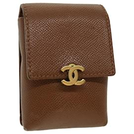 Chanel-CHANEL Cigarette Case Leather Brown CC Auth gt2828-Brown