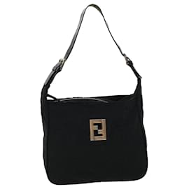 Fendi-FENDI Mamma Baguette Zucca Canvas Shoulder Bag Nylon Black Auth rd2785-Black