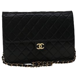 Chanel-CHANEL Matelasse Chain Shoulder Bag Lamb Skin Black CC Auth fm1606a-Black