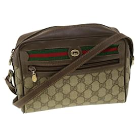 Gucci-GUCCI GG Canvas Web Sherry Line Shoulder Bag Beige Red Green Auth bs1896-Red,Beige,Green