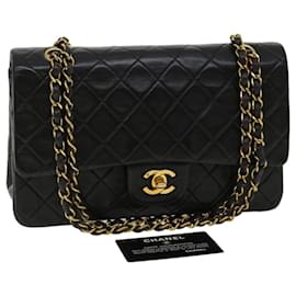 Chanel-CHANEL Classic Matelasse 25 Chain Flap Shoulder Bag Lamb Skin Black Auth knn087-Black,Golden