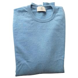 Cerruti 1881-Single ply pure cashmere jumper in heathered white AZUR blue-Blue