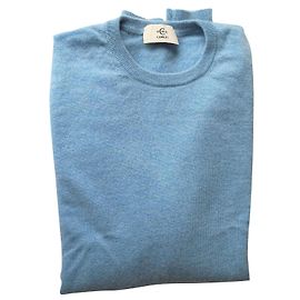 Cerruti 1881 Pull pur cachemire simple fil de coloris bleu AZUR chiné blanc Bleu