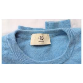 Cerruti 1881-Single ply pure cashmere jumper in heathered white AZUR blue-Blue