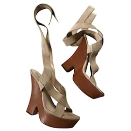 Céline Mules compensées Blanc Beige Caramel