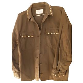 Chaqueta camisera Sandro de algodón caqui Caqui
