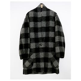 Isabel Marant Etoile Gabrie Plaid Coat Black Grey Dark grey