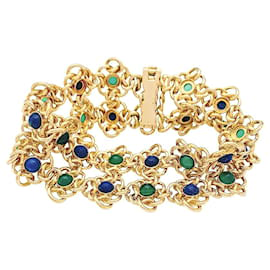 inconnue-Yellow gold flower bracelet, chrysoprases and lapis lazuli.-Other