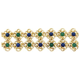 inconnue-Yellow gold flower bracelet, chrysoprases and lapis lazuli.-Other