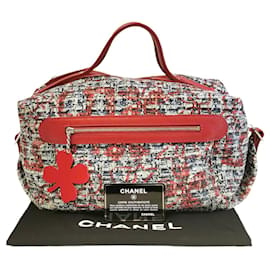 Chanel-Bolsa Chanel Trevo Vermelho Tweed Prata-Vermelho