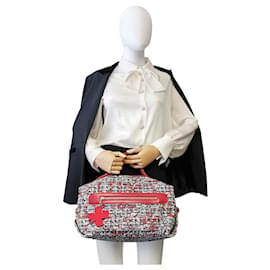 Chanel-Chanel Duffle Bag Clover Red Tweed Silver-Red