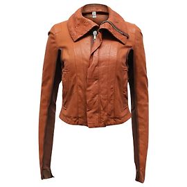 Rick Owens Biker Jacket in Orange Leather Orange