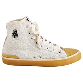 Isabel Marant-Isabel Marant Benkeen High-Top Sneakers in Ecru Faux Fur-White,Cream