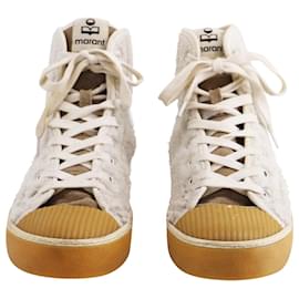 Isabel Marant-Isabel Marant Benkeen High-Top Sneakers in Ecru Faux Fur-White,Cream