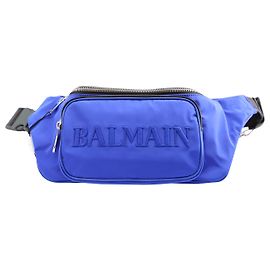 Balmain Gürteltasche Aus Blauem Nylon Mit Logostickerei Blau