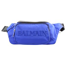 Balmain-Balmain Sac Ceinture Logo Brodé En Nylon Bleu-Bleu