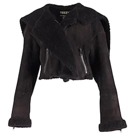 Yeezy-Adidas Originals x Yeezy Cropped Shearling Coat in Black Lambskin Leather-Black