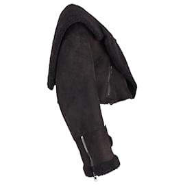 Yeezy-Adidas Originals x Yeezy Cropped Shearling Coat in Black Lambskin Leather-Black