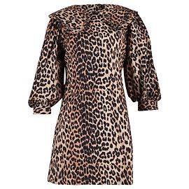 Miniabito Ganni Leopard Print in cotone animalier Altro