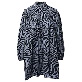Ganni-Mini abito Ganni in popeline di cotone stampato blu con stampa pinta-Altro