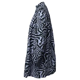 Ganni-Ganni Mini-robe à imprimé supérieur nervuré en popeline de coton imprimée bleue-Autre