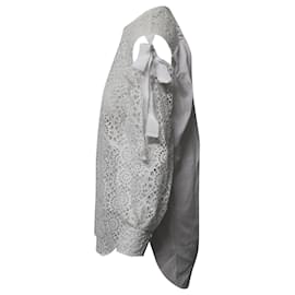 Sandro-Sandro Paris Cutout Shoulder Lace Blouse in White Cotton-White