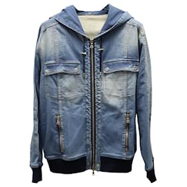 Balmain-Balmain Zippered Denim Jacket in Blue Cotton-Blue