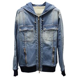 Giacca di jeans con cerniera Balmain in cotone blu Blu