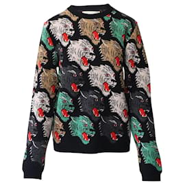 Gucci-Gucci Pullover mit Panthergesicht aus schwarzer Wolle-Schwarz