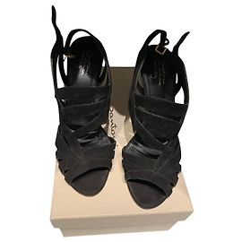 Santoni Black Leather Sandals Black