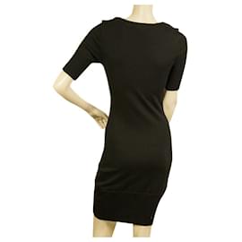 Karen Millen-Karen Millen Black Ruffled Front Mini Length Short Sleeve Woolen Knit dress Sz 1-Black