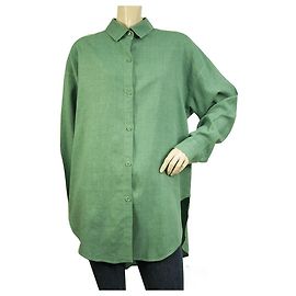 Mes Demoiselles ... Mes Demoiselles DIBA Green 100% Linen Button Down Front Oversize Shirt size 1 Green