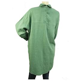 Mes Demoiselles ...-Mes Demoiselles DIBA Green 100% Linen Button Down Front Oversize Shirt size 1-Green