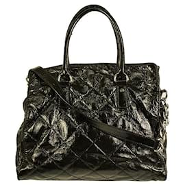 Michael Kors-Michael Kors Hamilton Black Quilted Patent Leather Padlock Handbag Shoulder bag-Black