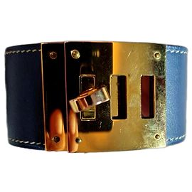 Hermès Collier de Chien Pulseira de Couro Azul Azul