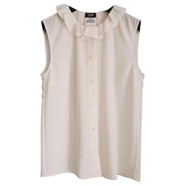 Chanel-Hermosa blusa sin mangas Chanel T.36-Blanco roto