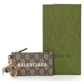 Gucci x Balenciaga GG Supreme Monogram Logo Card Case With Strap Beige Ebony Beige