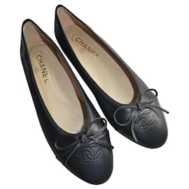 Chanel-ballerina chanel in pelle nera taglia 39 neuve jamais portée (scarpa da esposizione)-Nero