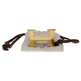 Hermès-Boucle de ceinture Hermès modèle Calandre en métal plaqué or-Doré