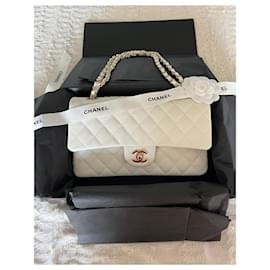 Chanel-Intramontabile borsa classica Chanel media in pelle di vitello caviar-Bianco